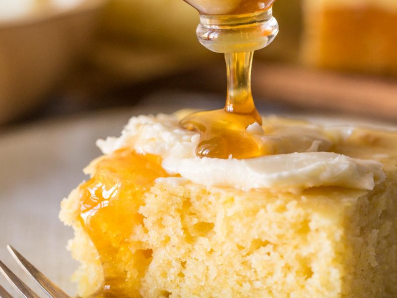 Honey drizzled over Easy Homemade Cornbread.