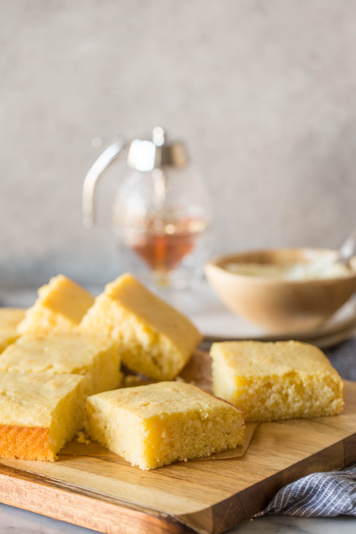 Easy Homemade Cornbread bars on a cutting board. 